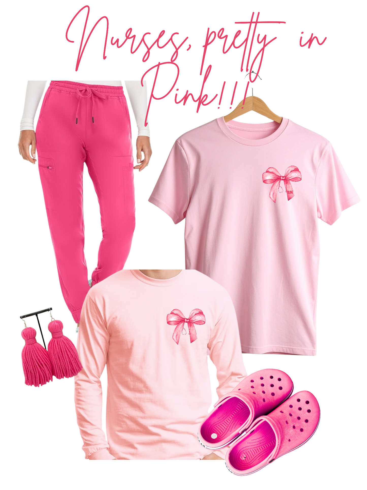 Pink Medical/ RN bow tee (long sleeve)
